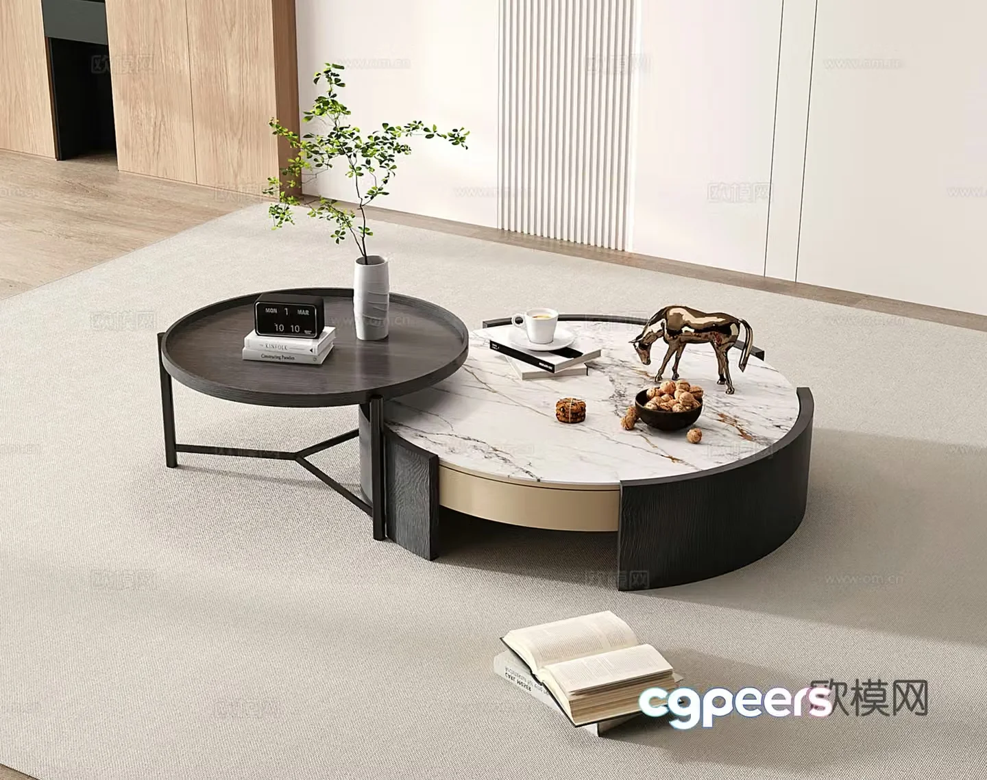 Modern coffee table wooden marble 3d model