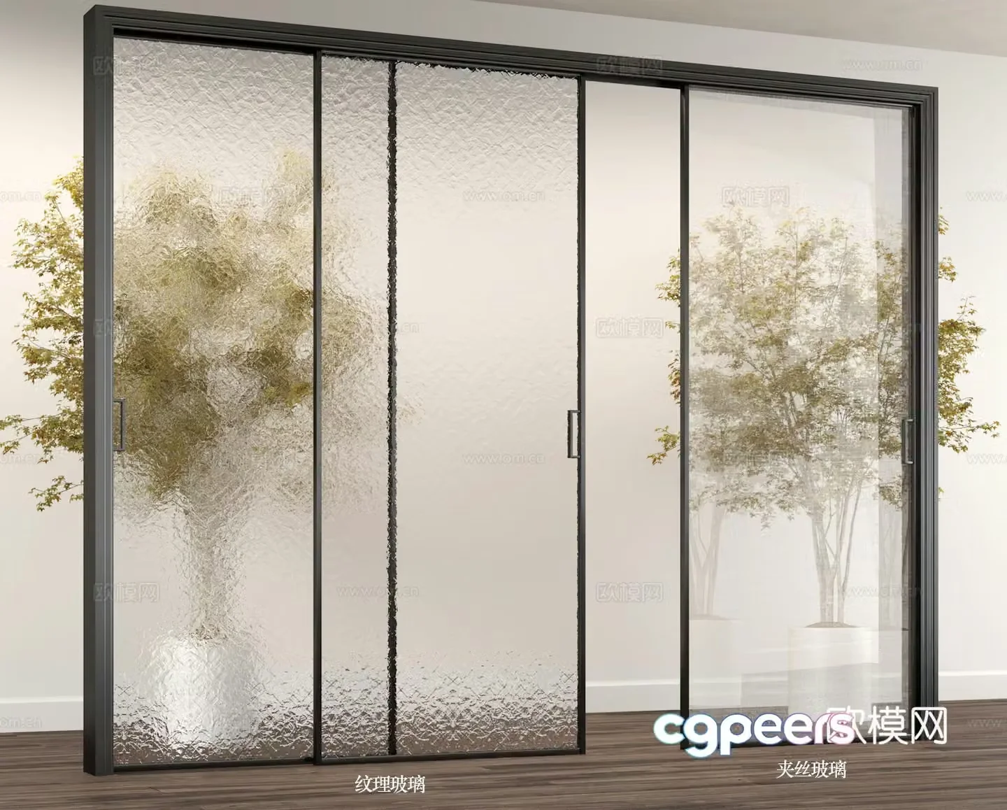 Modern glass sliding door 3d model