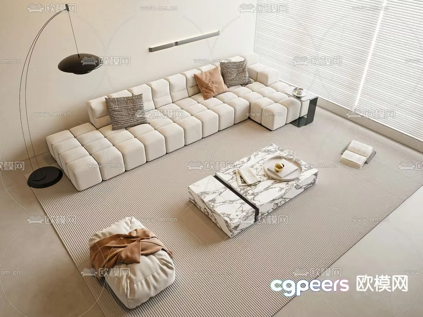 Cream style modular sofa corner sofa 3d model