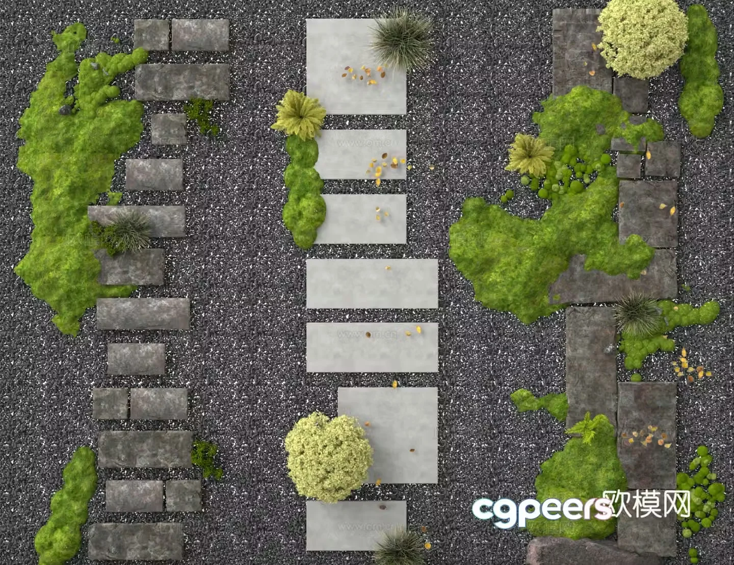 Modern tingering step Landscape tingering step Green plant pile Stone 3D model