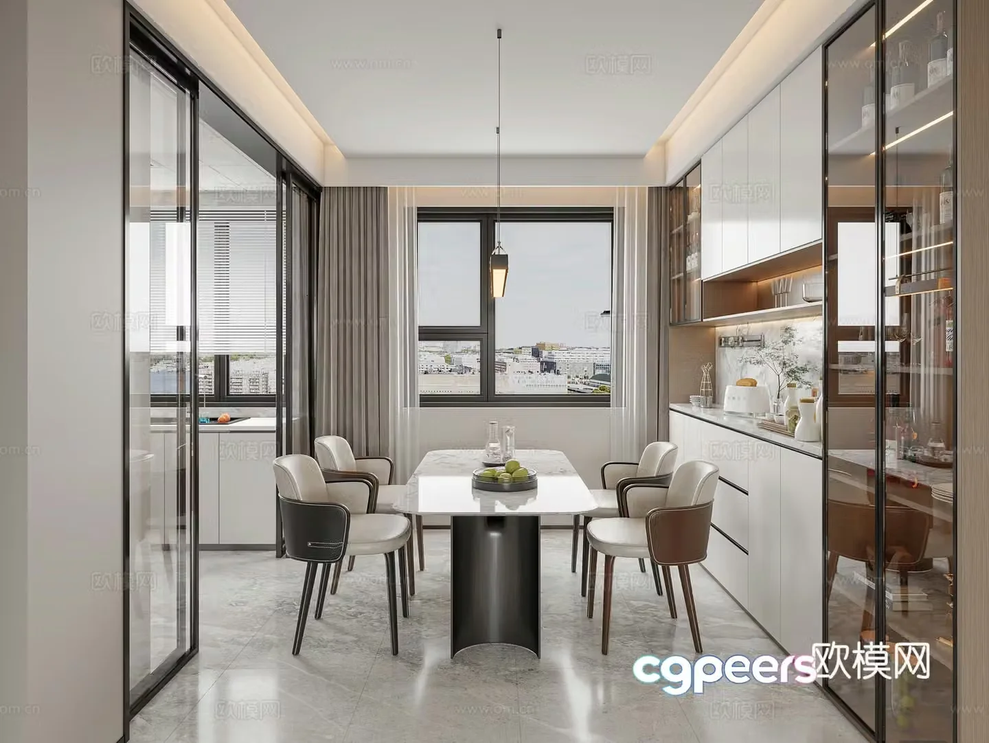 Modern restaurant Wine cabinet Light luxury restaurant Italian restaurant Black and white and gray restaurant Premium gray restaurant 3D model