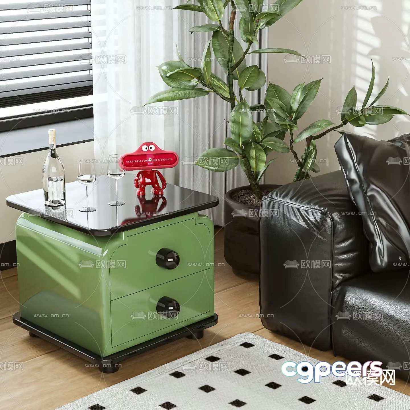 Modern bedside table side cabinet 3d model