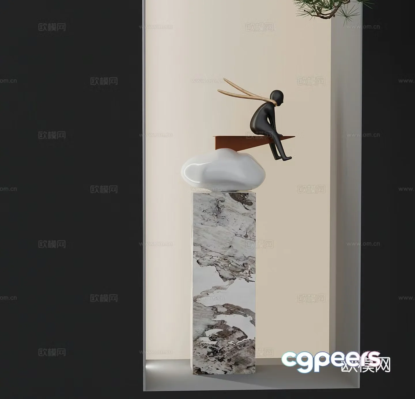 New Chinese style landscape sculpture Indoor sculpture Art ornaments 3D model