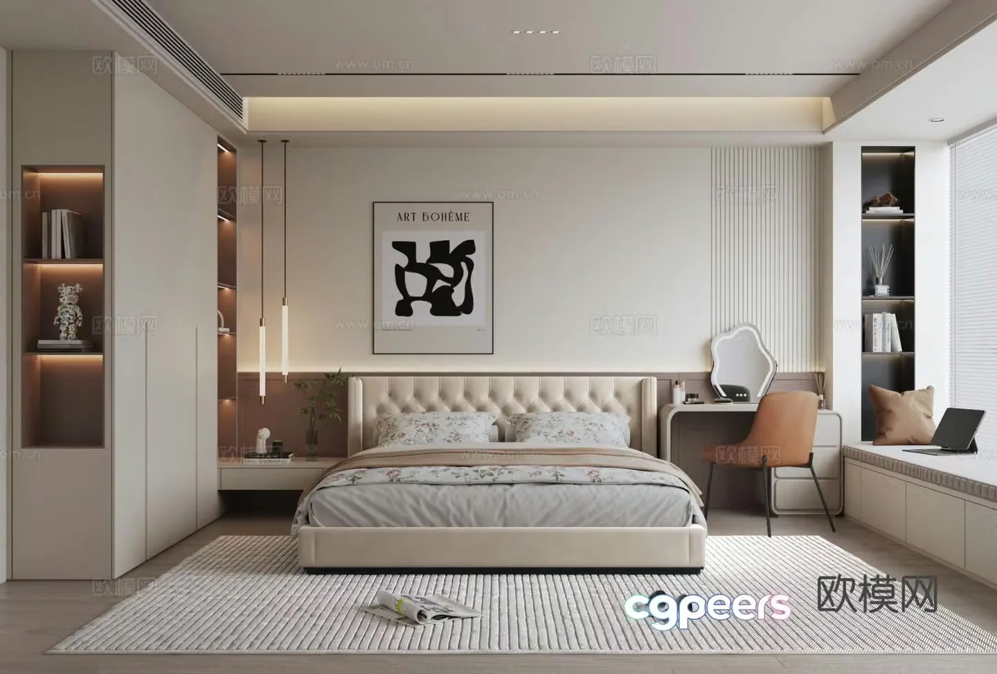 Modern simple bedroom bay window master bedroom 3D model