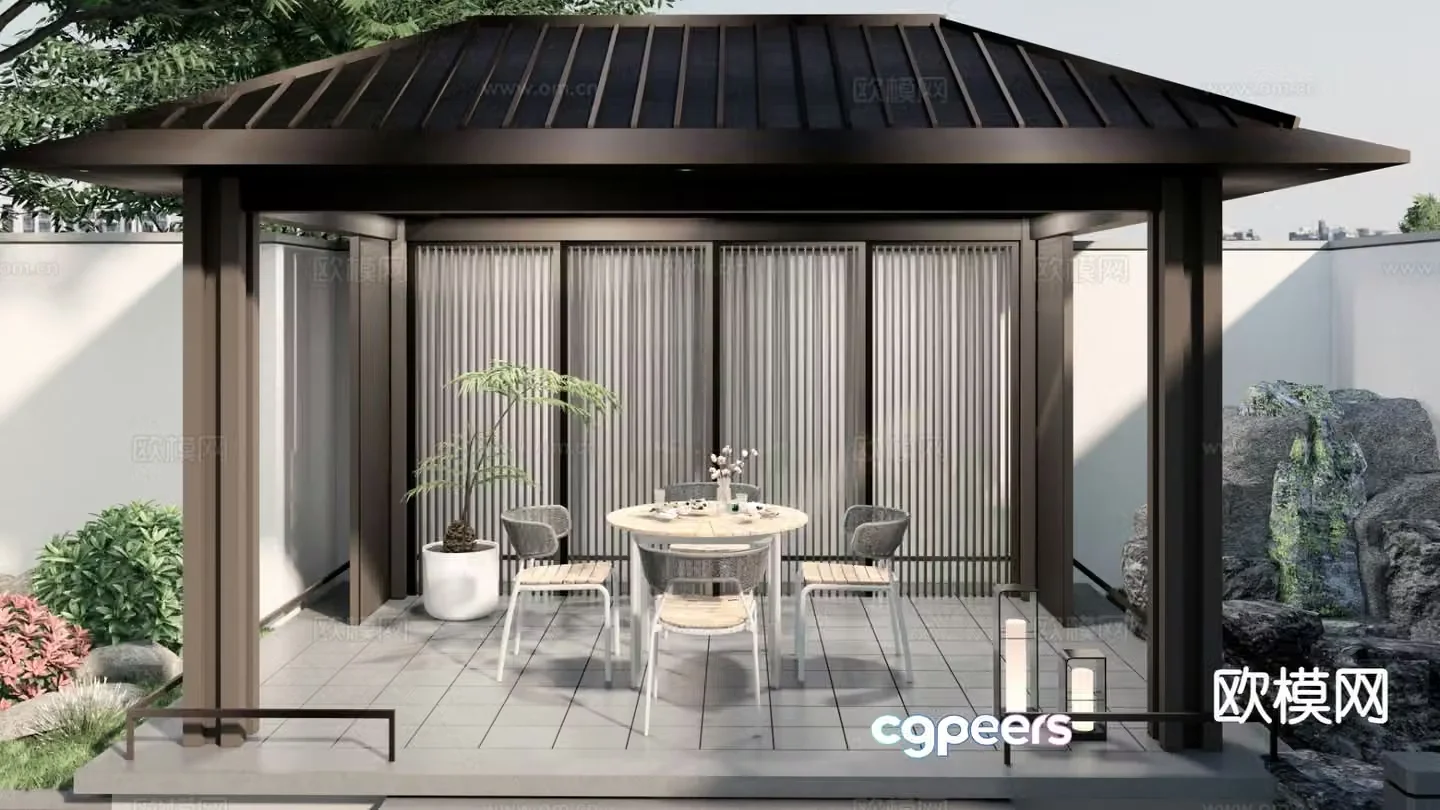 New Chinese style courtyard landscape pavilion rockery overlapping water 3D model
