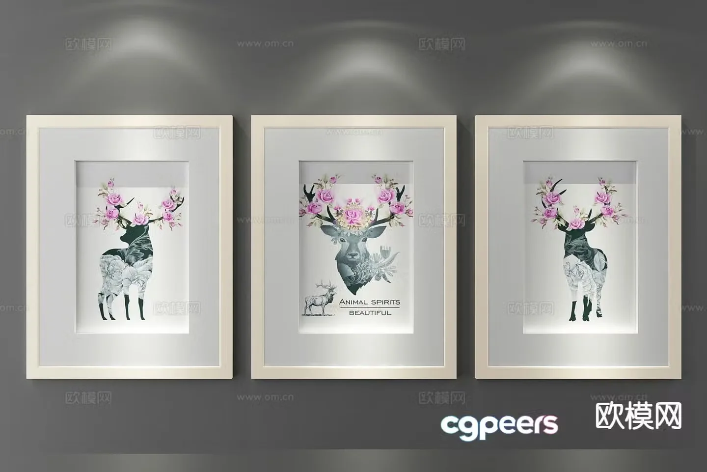 Decorative painting art painting deer hanging painting 3d model