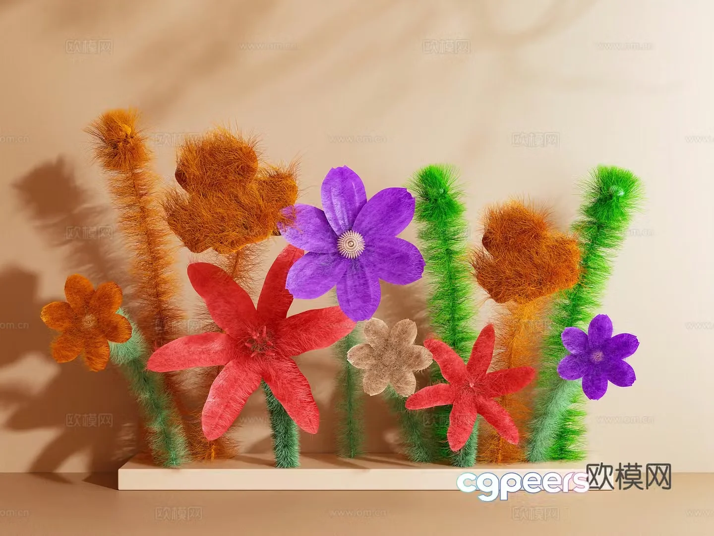 Modern art installation Plush floral installation Beauty 3D model