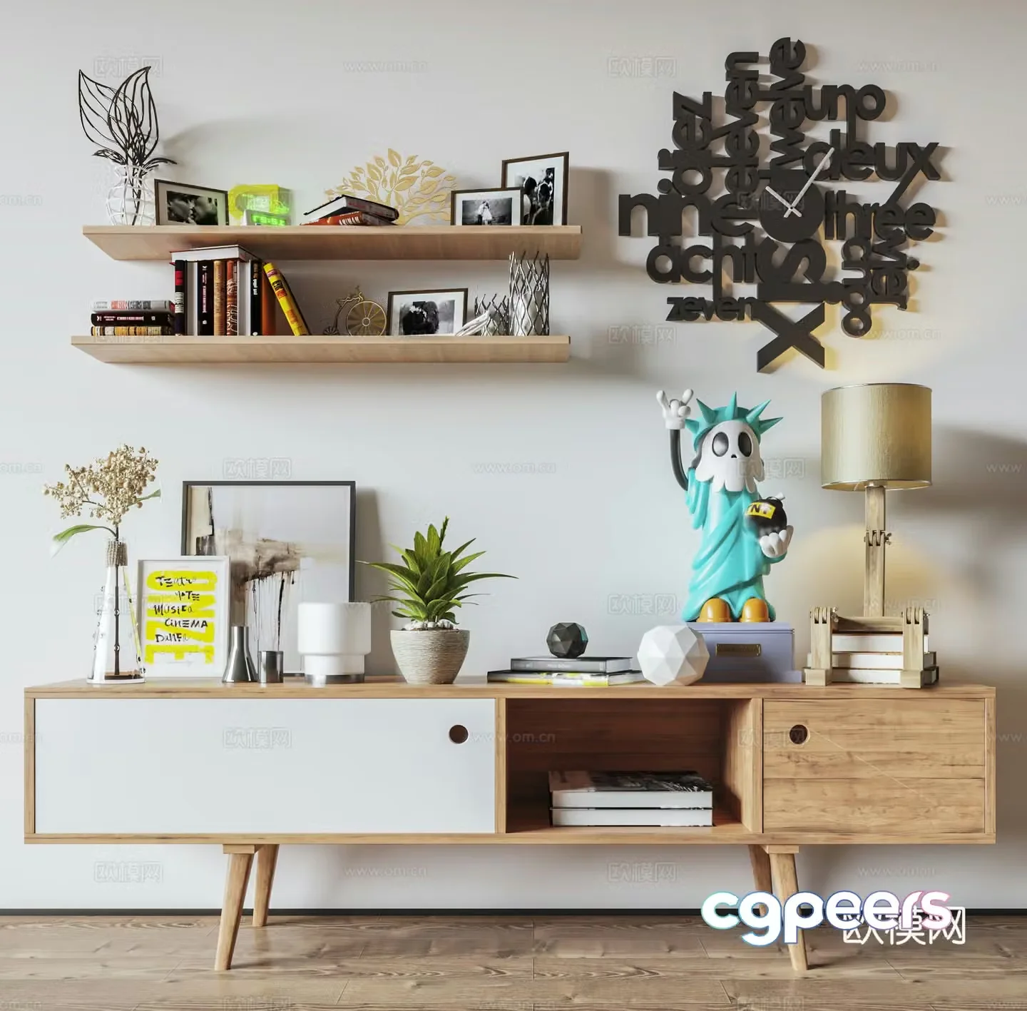 Modern Nordic TV Cabinet Low Cabinet Cream Side Cabinet Wall Decoration Decorative Ornament Decorative Ornament 3D Model