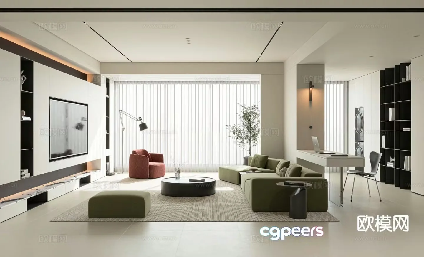 Italian style living room horizontal hall large flat floor 3D model
