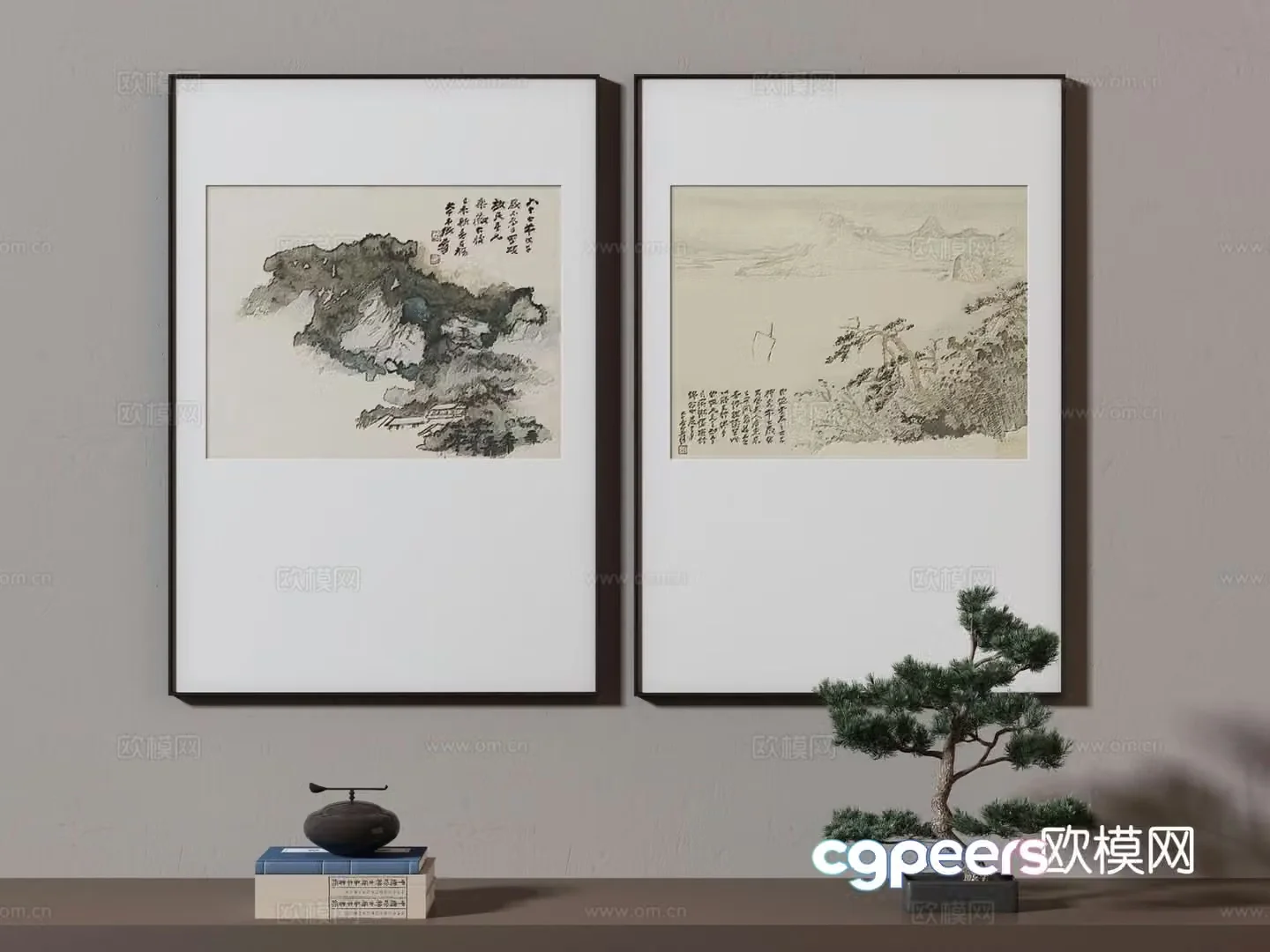 New Chinese style ink painting decorative painting 3D model