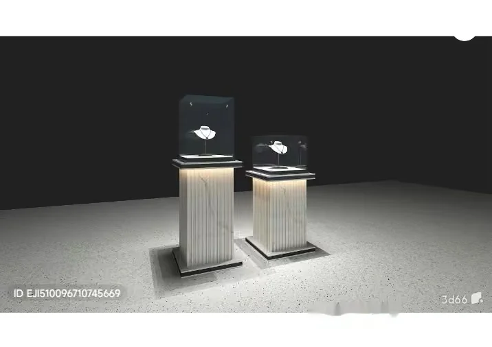 Two Display Pedestals In A Dimly Lit Room 3D Model – 16169 – VRAY Render