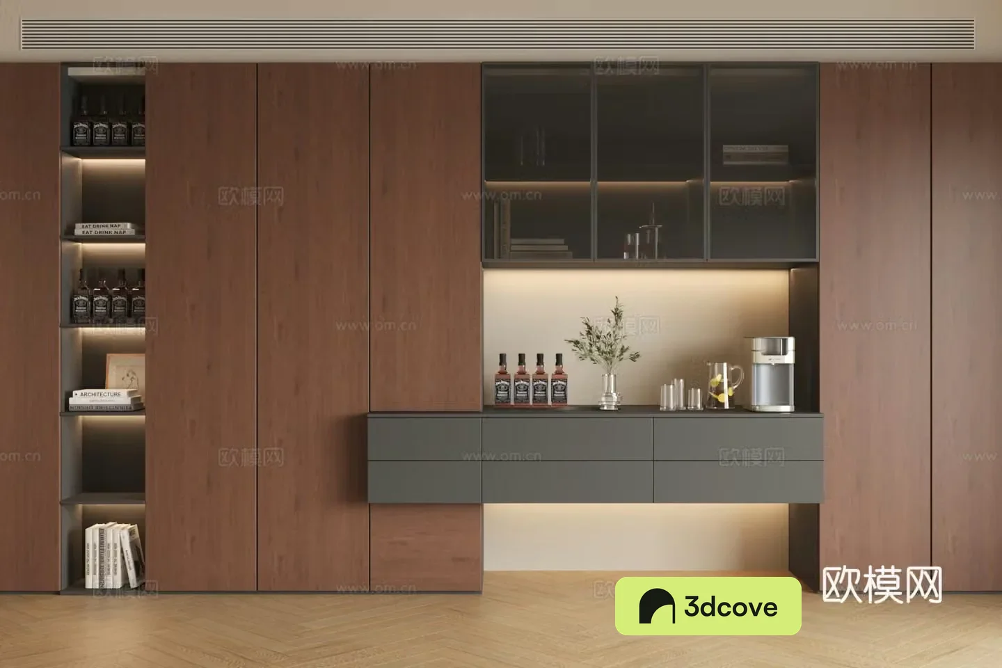 Middle-aged sideboard solid wood sideboard finished sideboard wine sideboard ornament combination 3D model