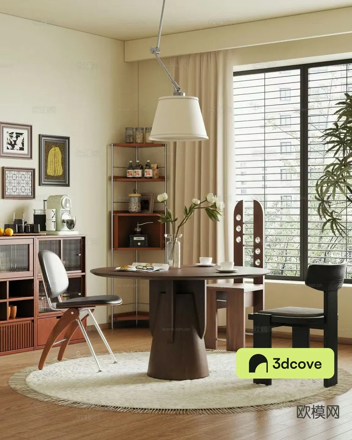 Medium style dining table and chair 3D model