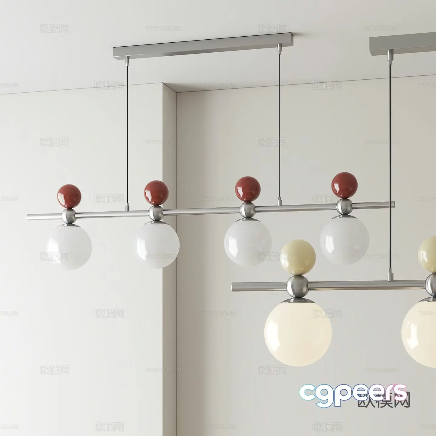 Cream style multi-head chandelier 3d model