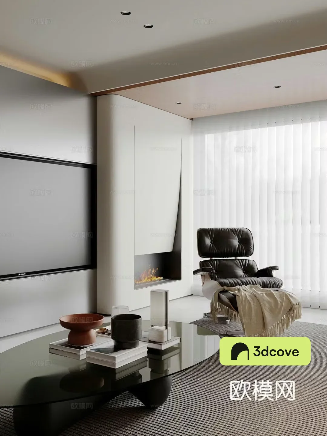 Modern minimalist home decoration living room embedded electronic flame humidifier simple TV background wall office