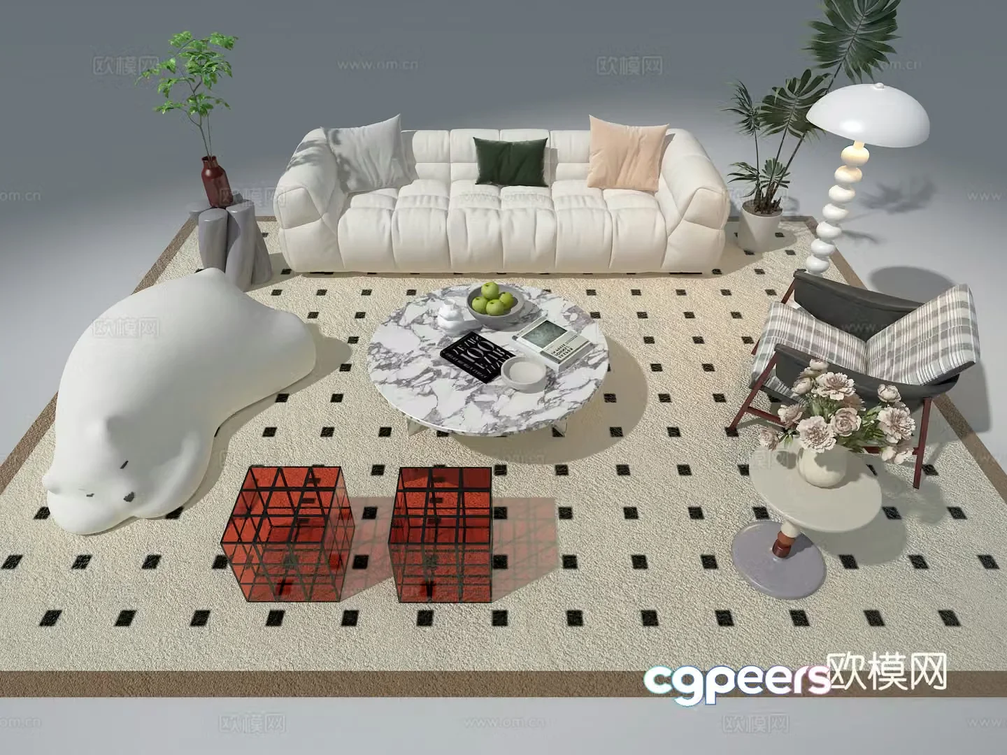 Fabric sofa set 3D model