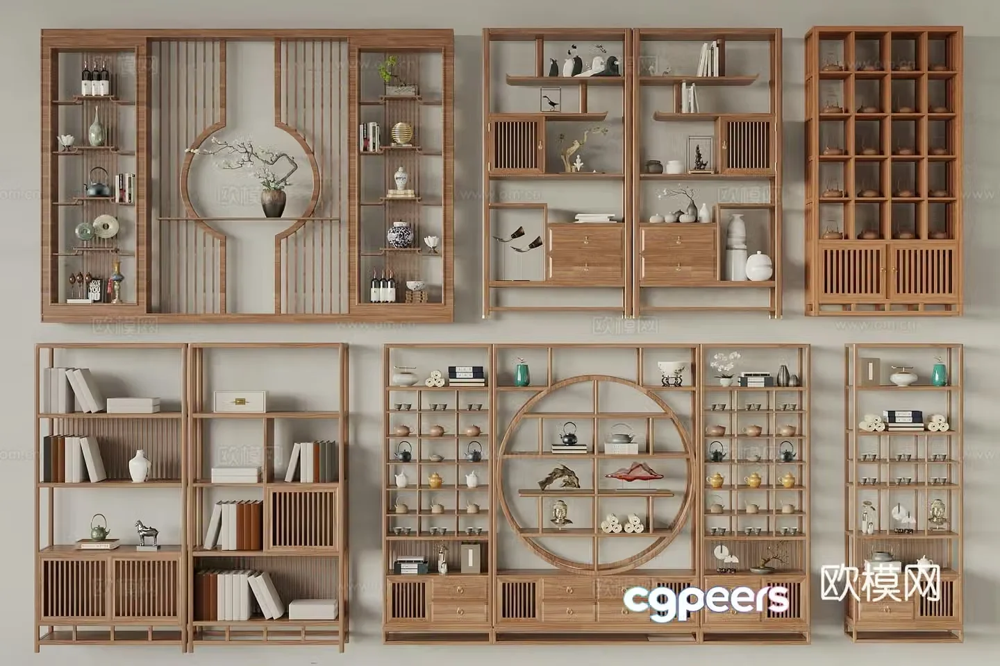 New Chinese style book shelf tea cabinet bookshelf 3d model