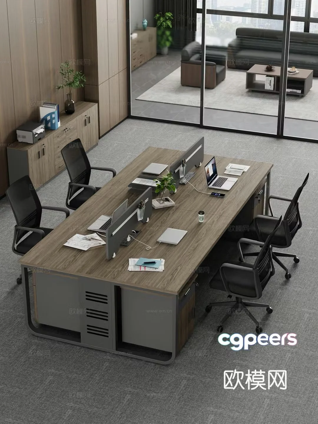 Modern office employee desk staff desk office desk chair office screen card 3d model
