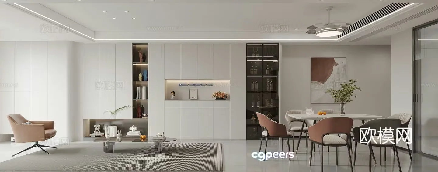 Modern living and dining room 3d model