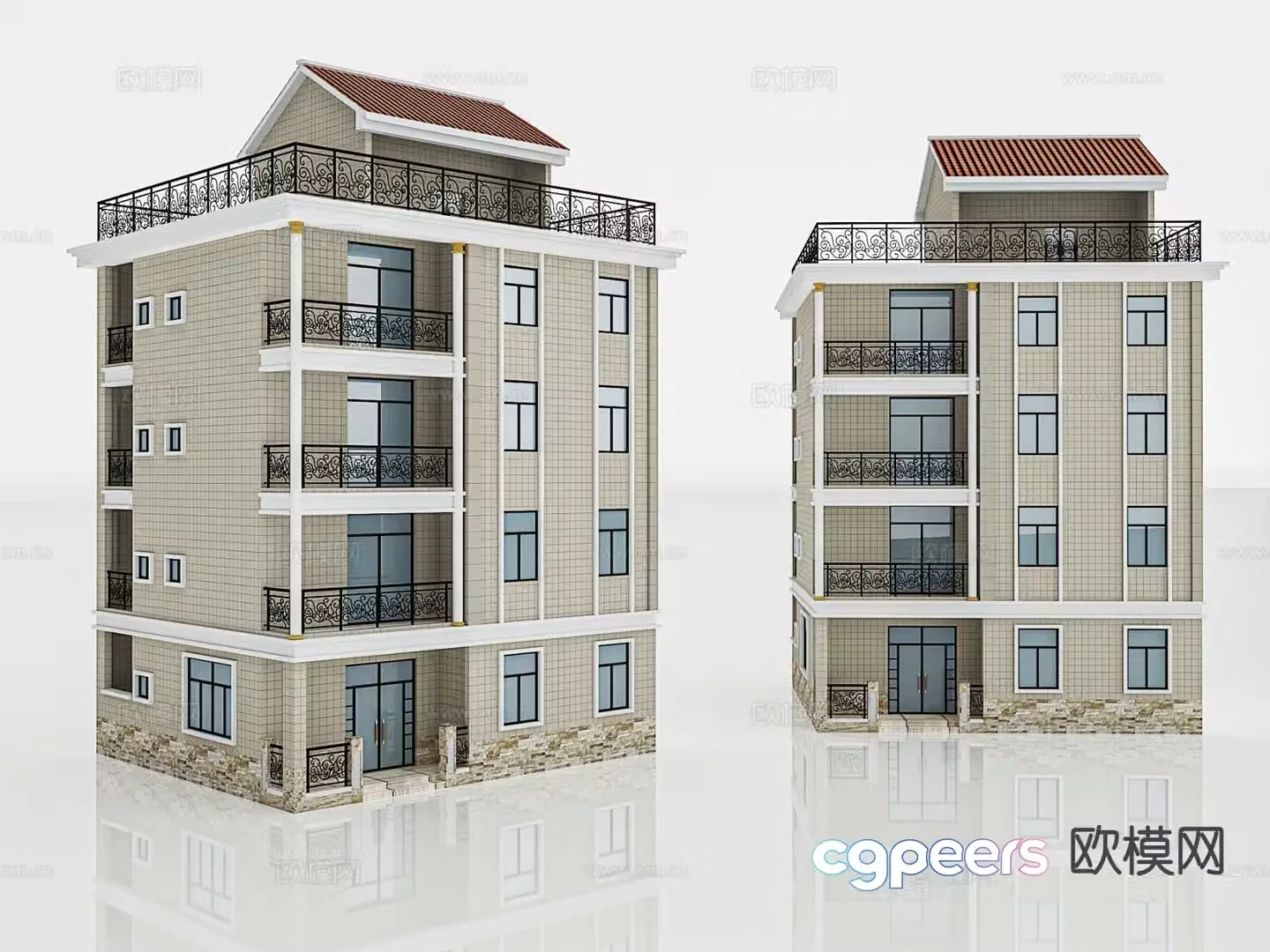 Multi-story residential building building house single building 3D model