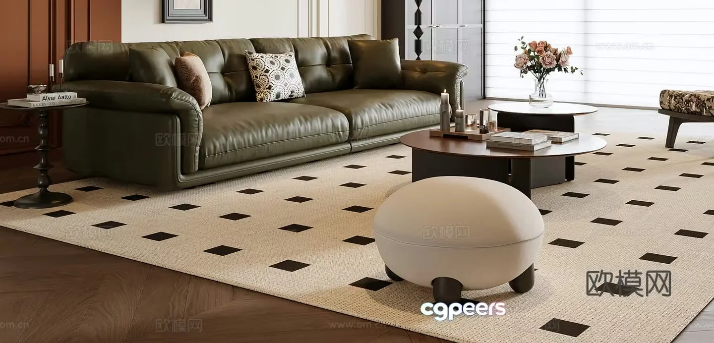 French sofa coffee table combination sofa 3D model