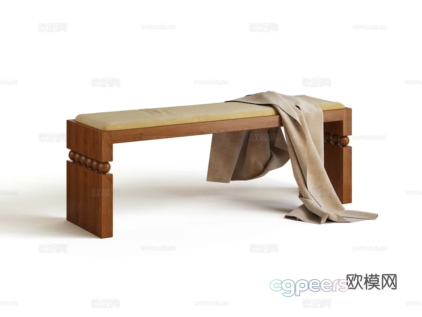 French medieval style bench shoe change bench bed tail 3D model
