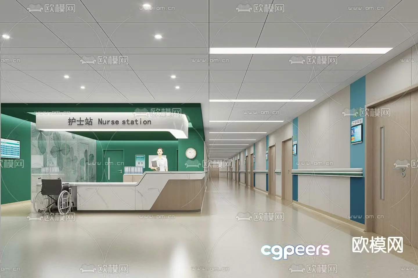 Nurse station aisle corridor aisle 3d model