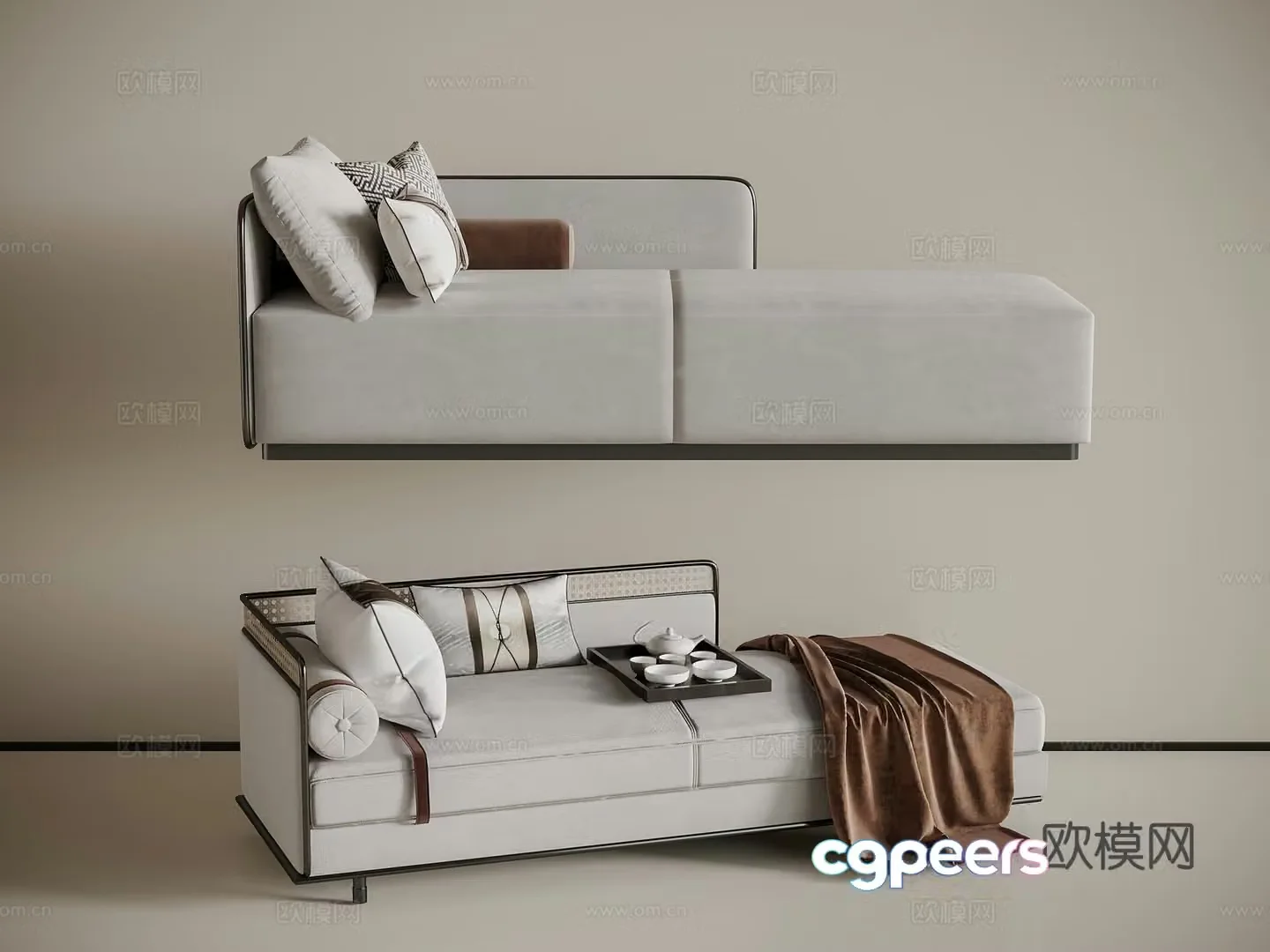 New Chinese style bed tail collapse combination pillow 3D model