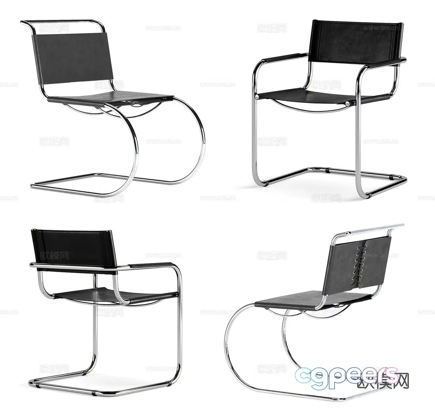 Modern Middle Style Bauhaus Dining Chair Leisure Chair Book Chair Office Chair Leather Chair Single Chair 3D Model