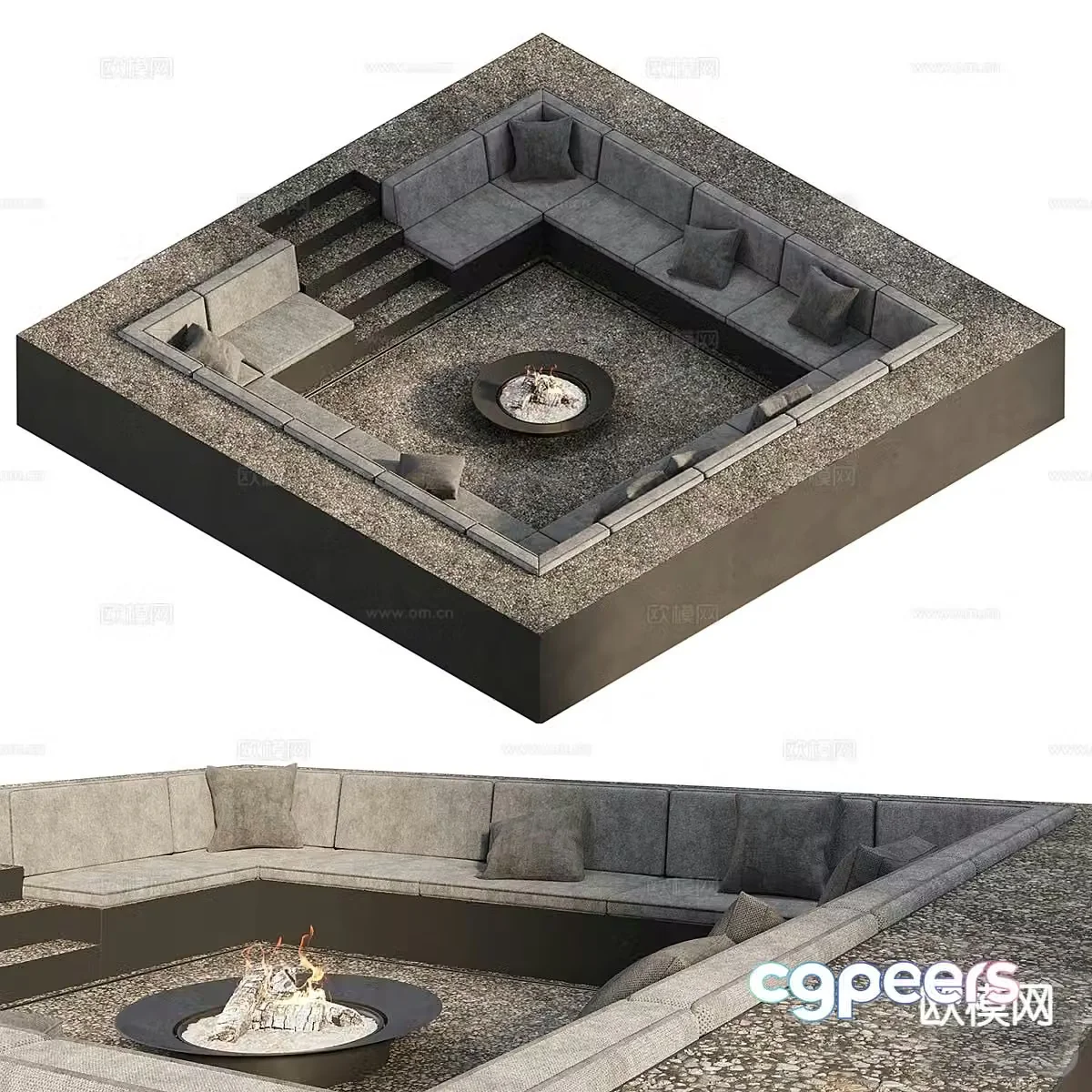 Sunken sofa garden sofa card seat sofa 3d model