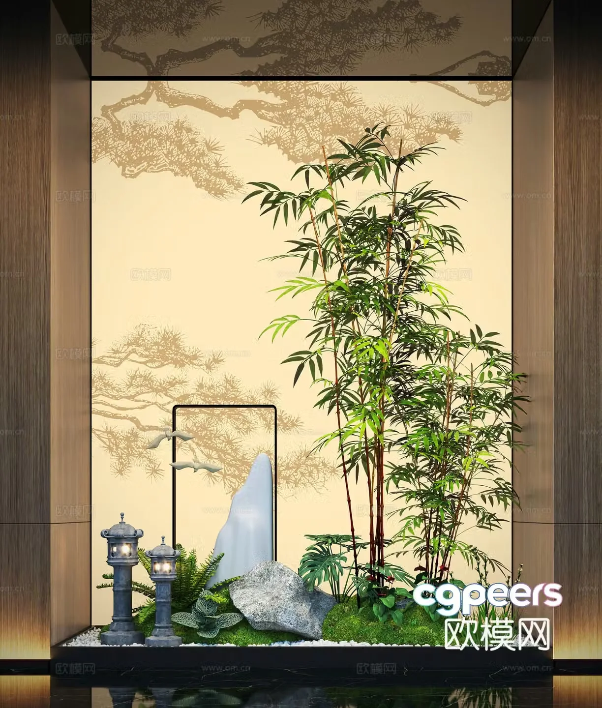 New Chinese-style interior landscape landscaping moss landscape landscape sketch bamboo 3d model