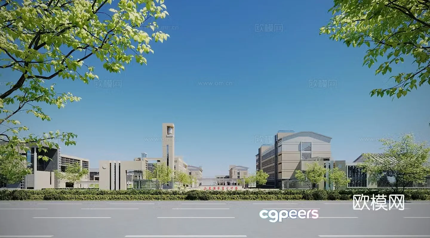 New Chinese style school gate entrance building 3d model