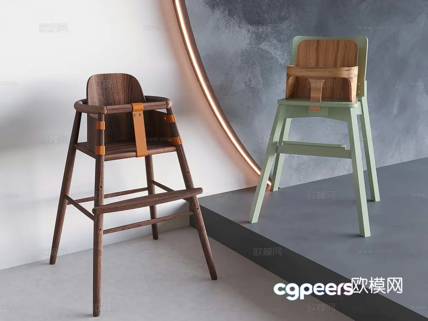 Modern solid wood children’s chair baby chair 3d model