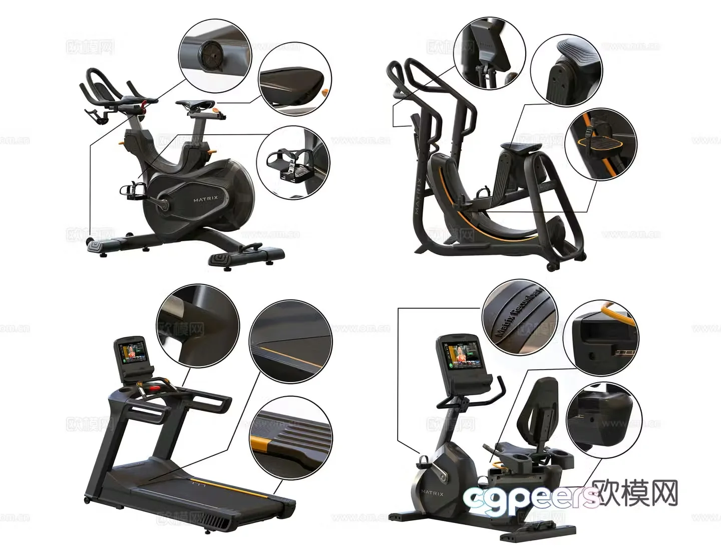 Fitness equipment treadmill dynamic bicycle Quzhu gliding elliptical machine Fitness 3D model