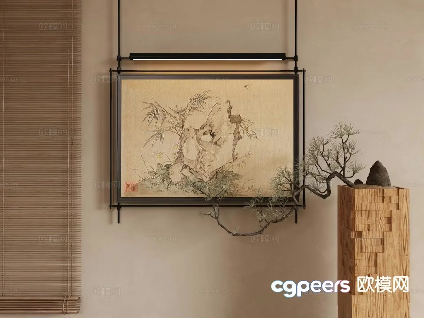 New Chinese style ink painting decorative painting 3D model