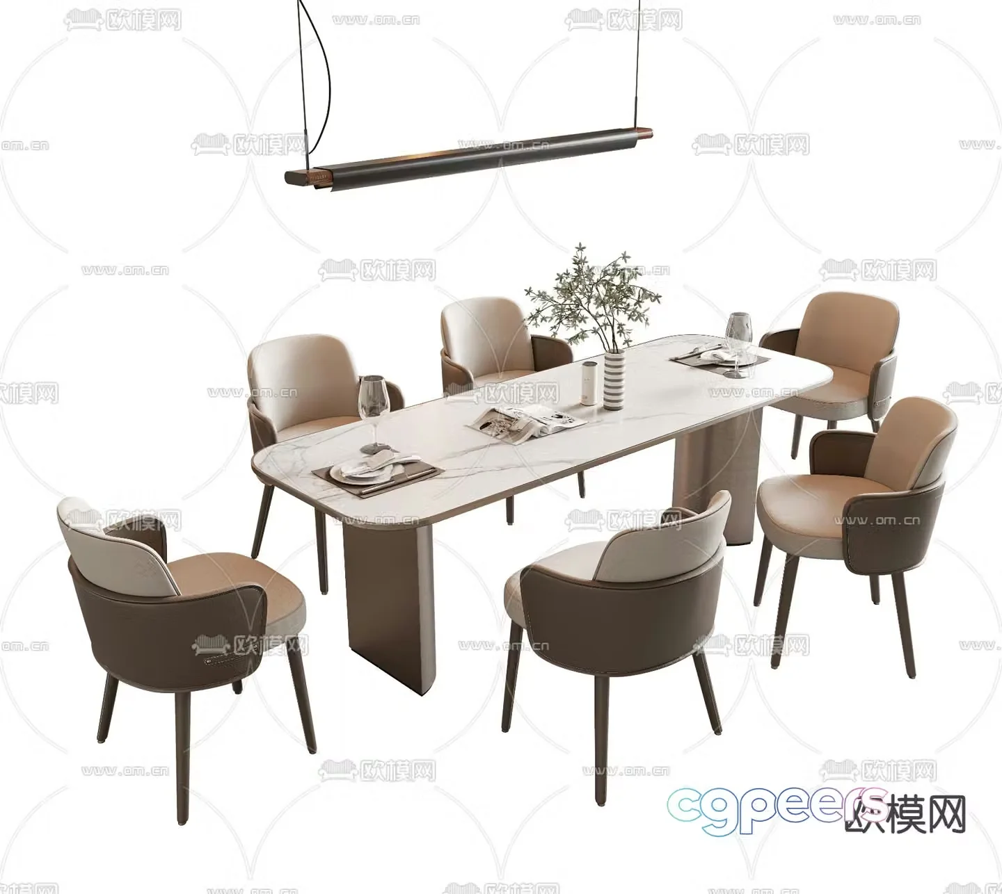 Modern dining table and chairs 3d model