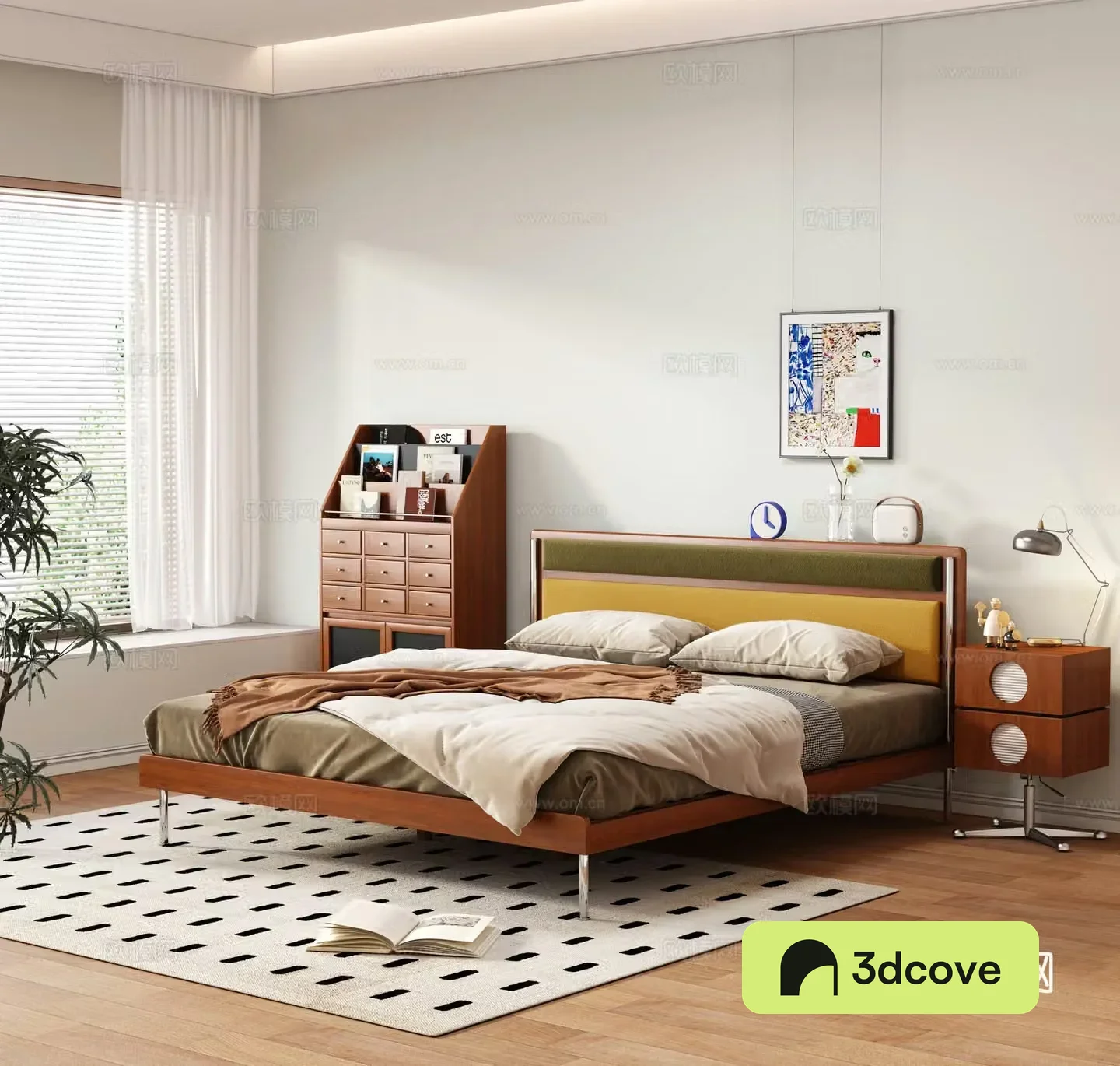 Modern medieval double bed Master bedroom bed Modern medieval double bed Solid wood bedside table Solid wood double
