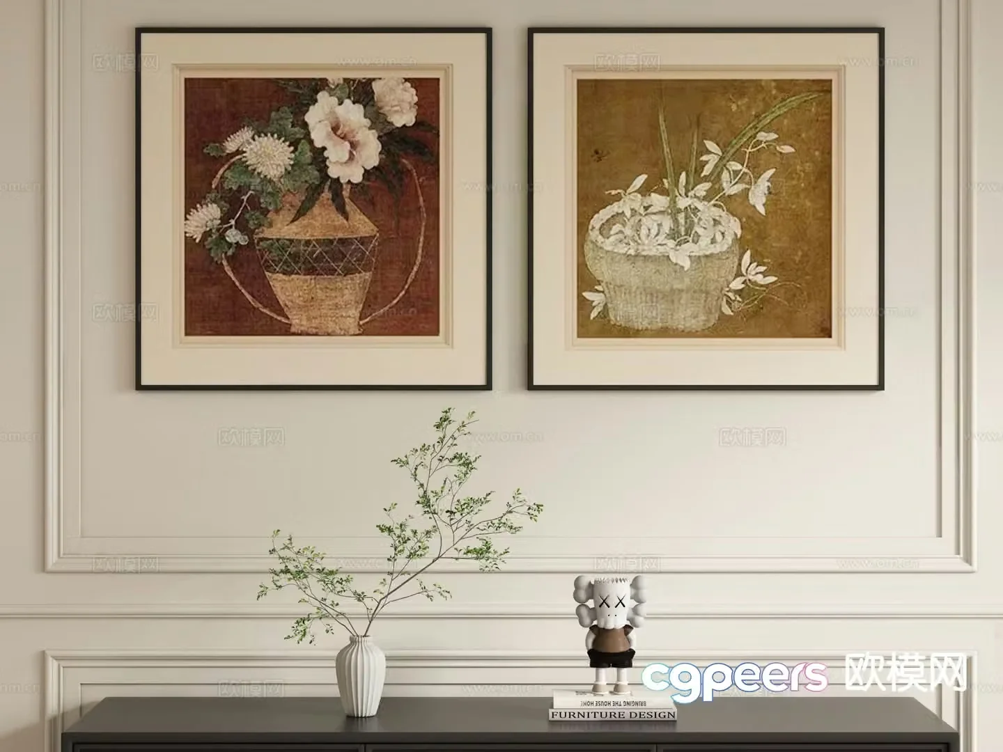 Medieval style retro painting vase decorative painting 3D model