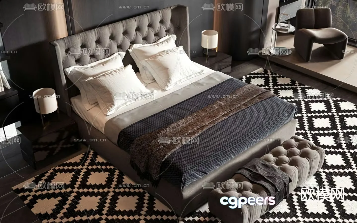 Modern double bed 3d model