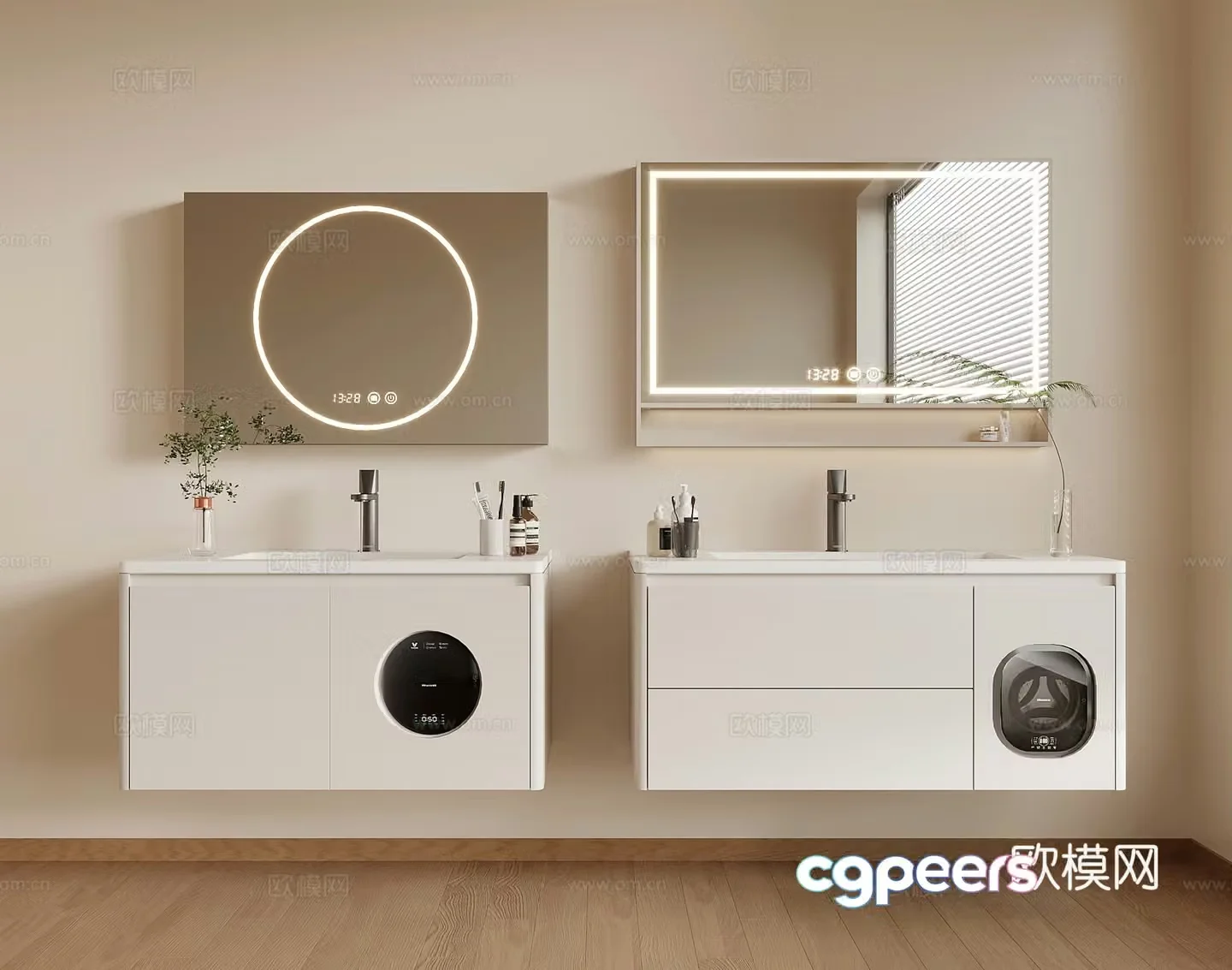 Bathroom cabinet modern bathroom cabinet mirror washbasin 3d model