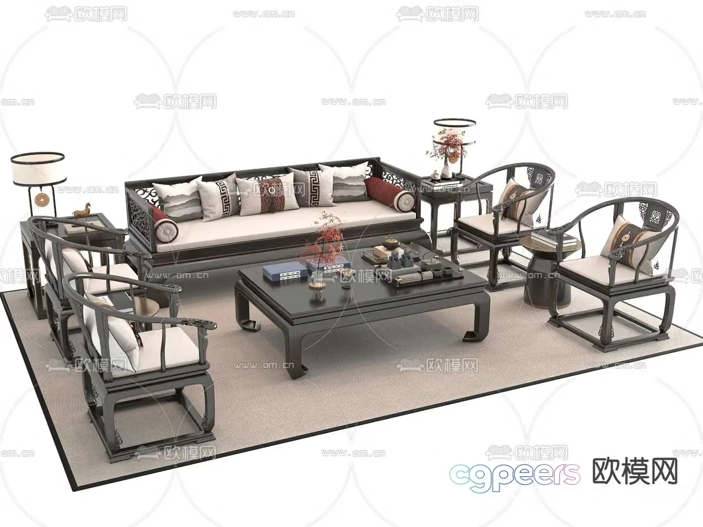 New Chinese style modular sofa 3d model
