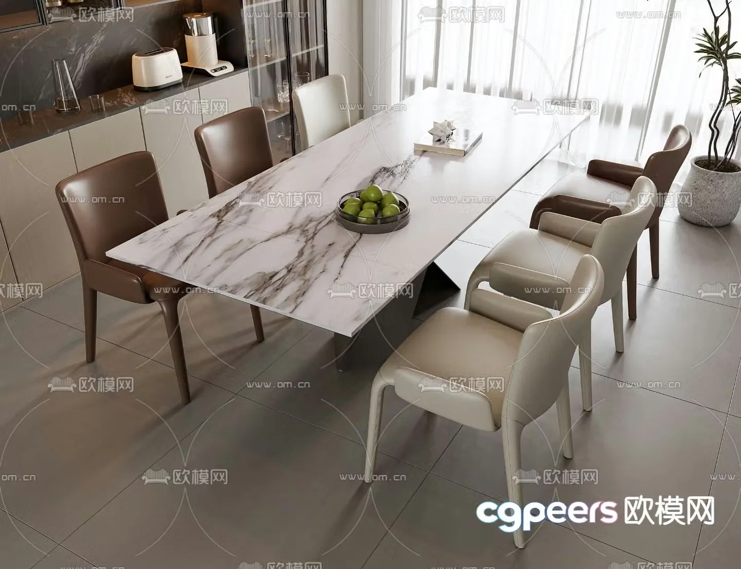 Marble dining table and chairs 3d model