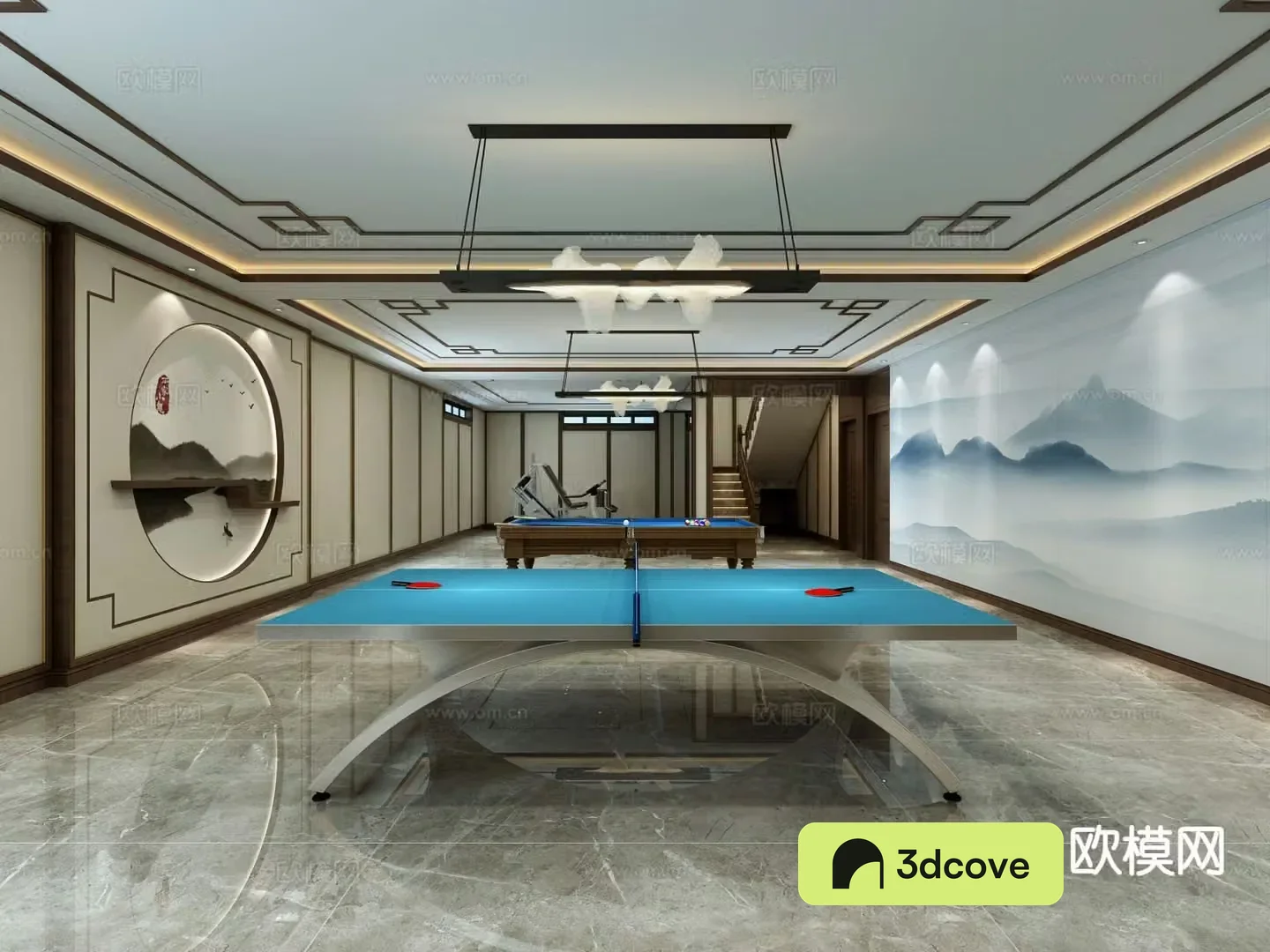 New Chinese style leisure room entertainment room basement