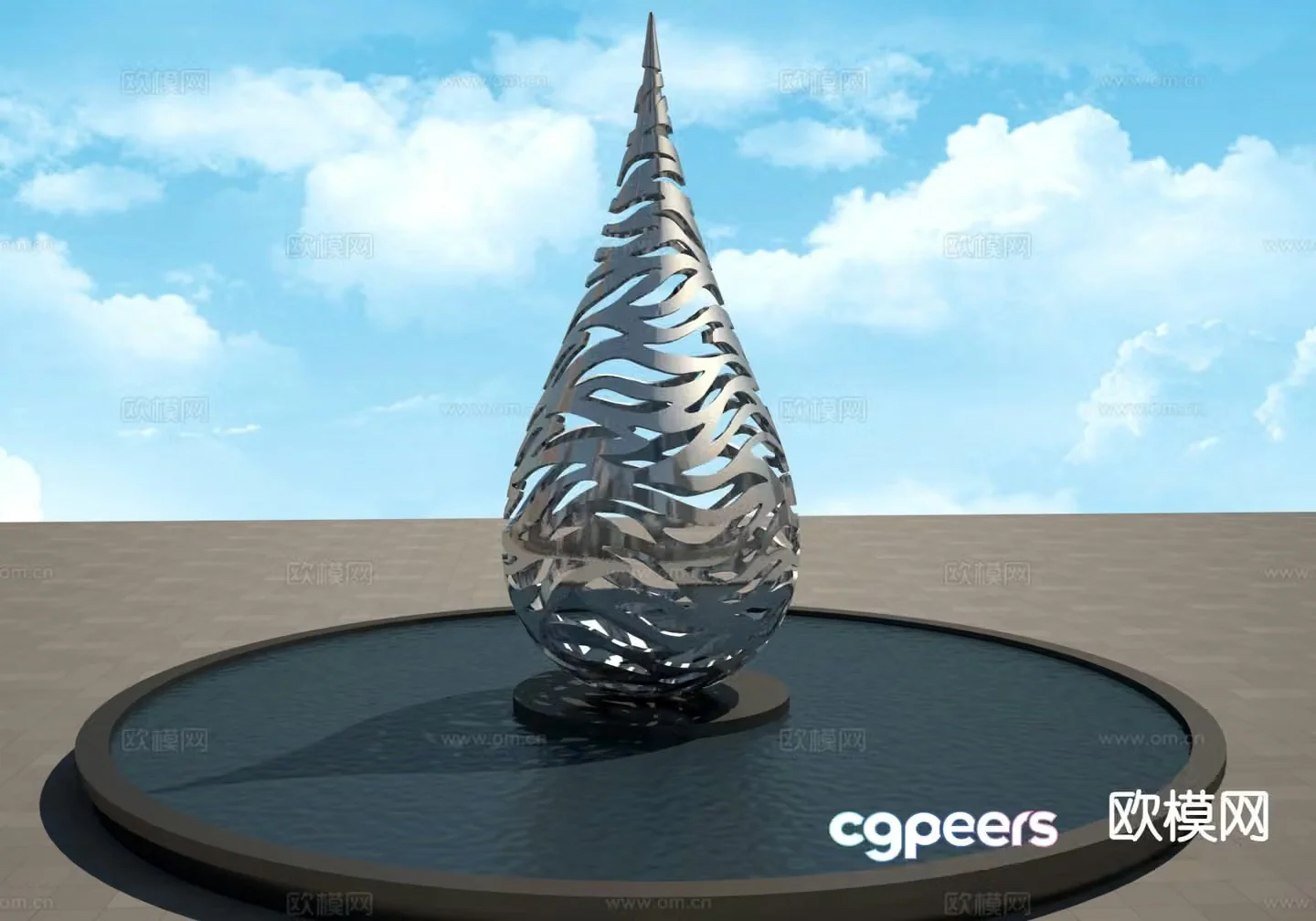 Water drop sculpture square sculpture 3d model