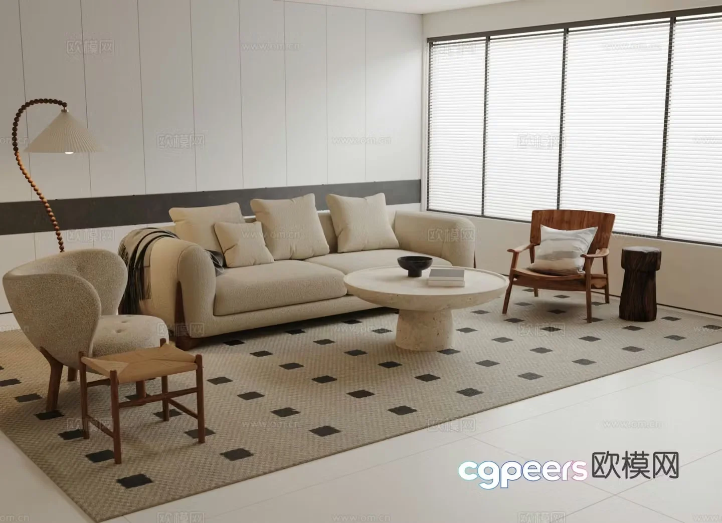 Cream style sofa modular sofa 3d model