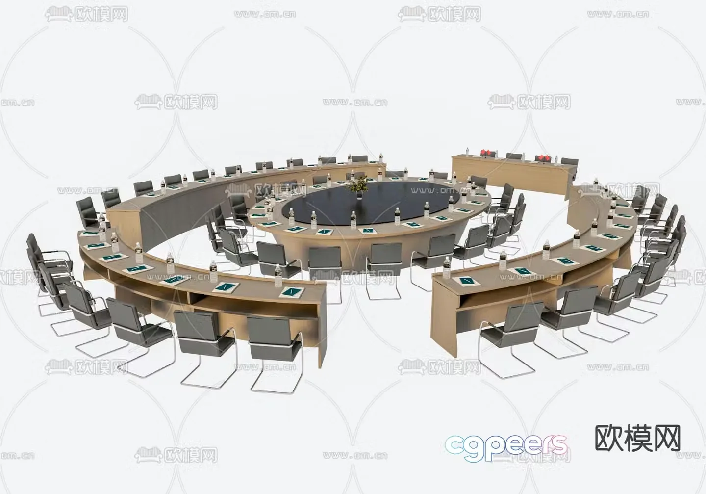 Curved desk office conference table and chair 3d model