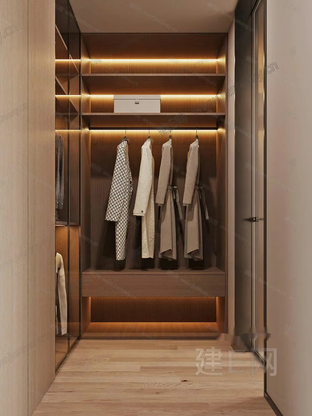 Modern Glass And Wood Closet 3D Model – 13851 – CORONA Render