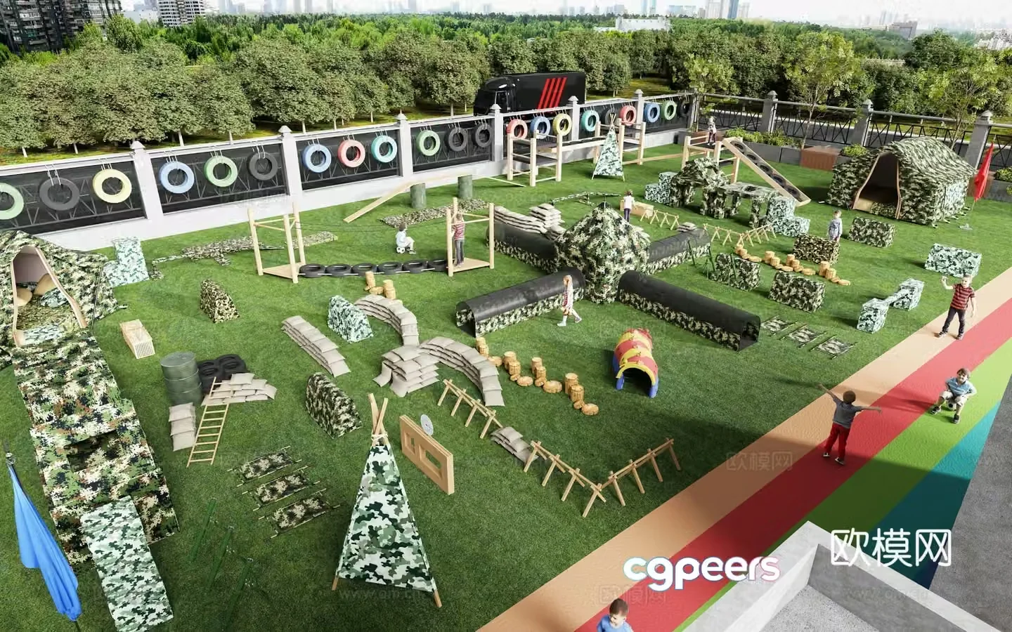 Modern children’s outdoor field playground 3d model