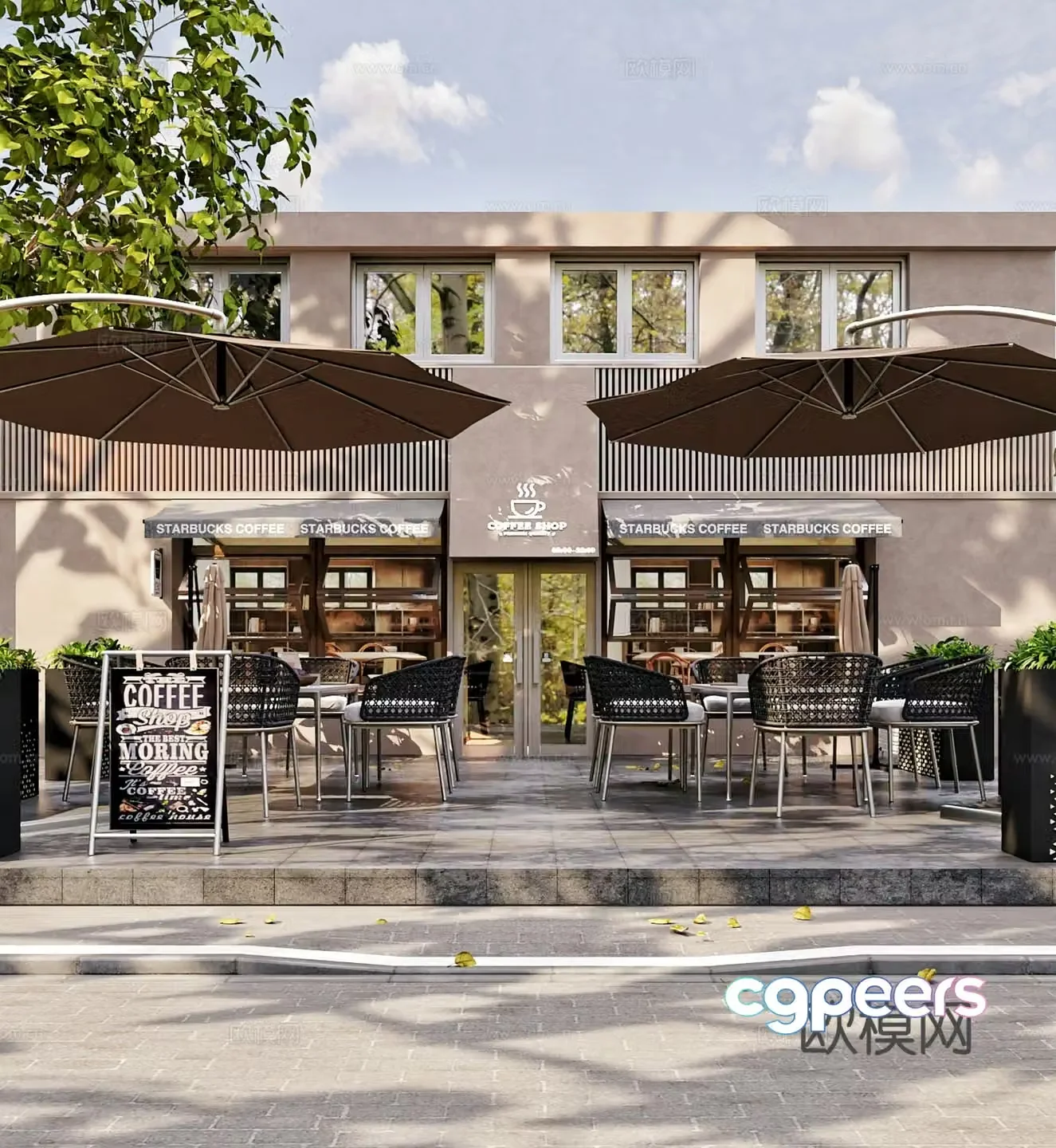 Coffee shop front commercial exterior 3d model