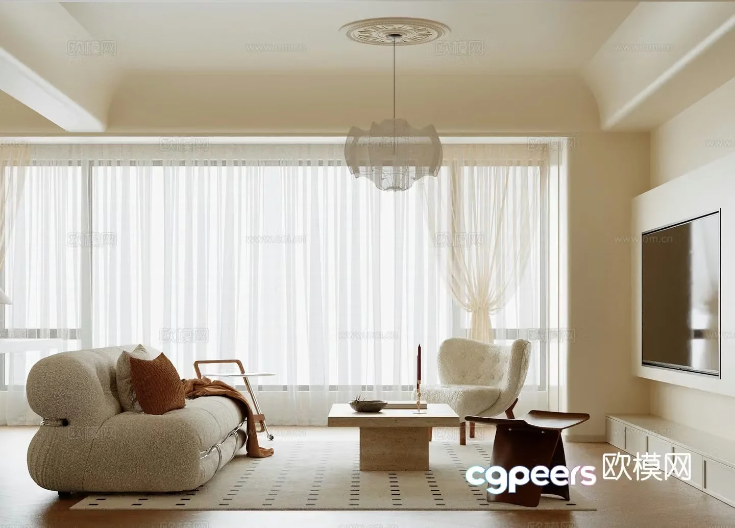 Cream style living room 3d model